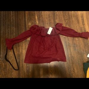 Off the shoulder burgundy sweater
